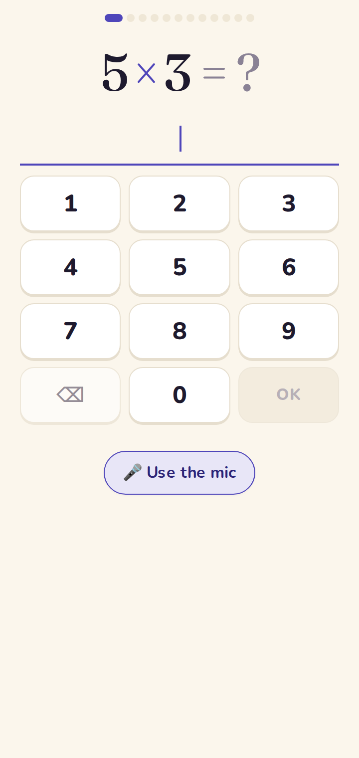 Standard question and keypad.