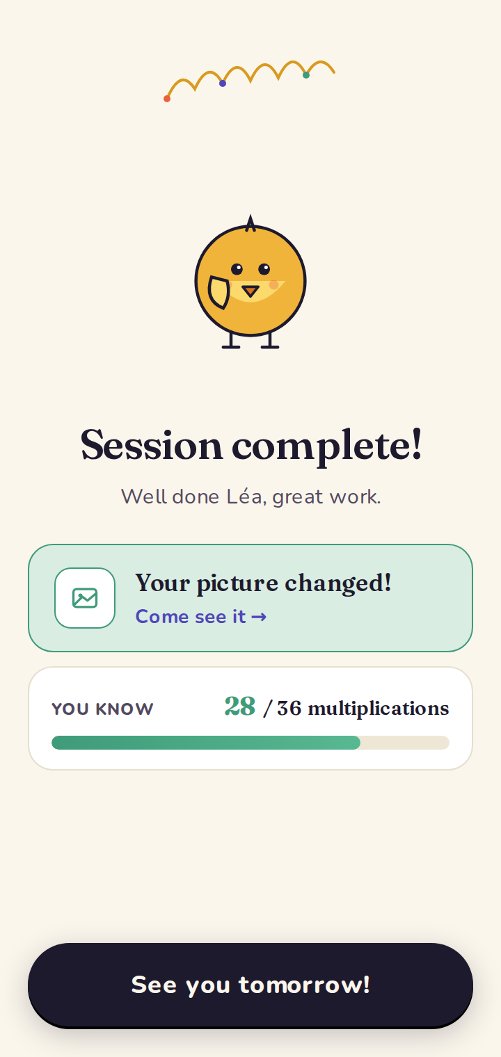 Recap of a session with a progress bar.