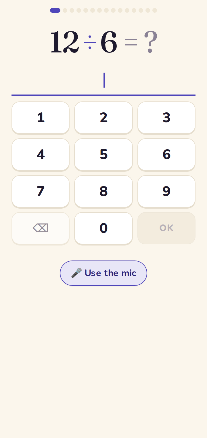 Division question on the keypad.