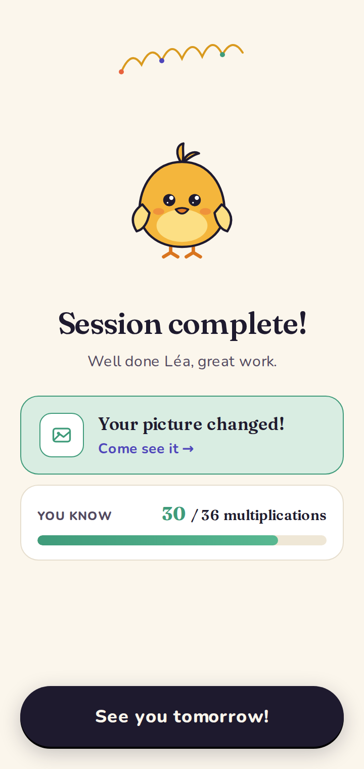 Recap of a session with a progress bar.