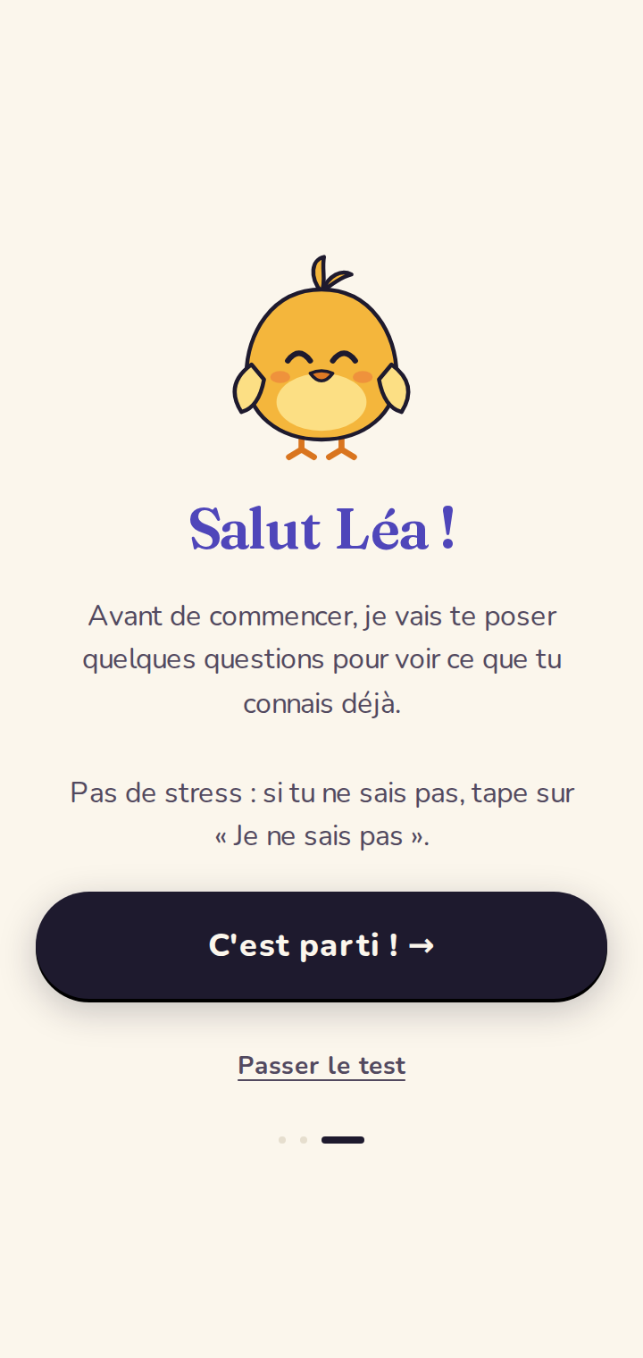 Annonce du test de positionnement.