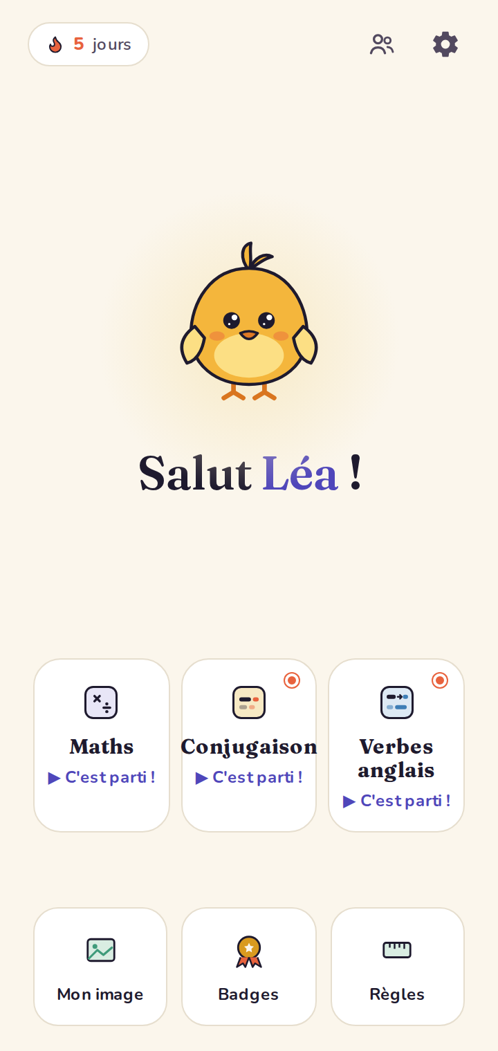 Le bouton « changer de joueur » apparaît en haut de l'accueil, à côté de l'engrenage.