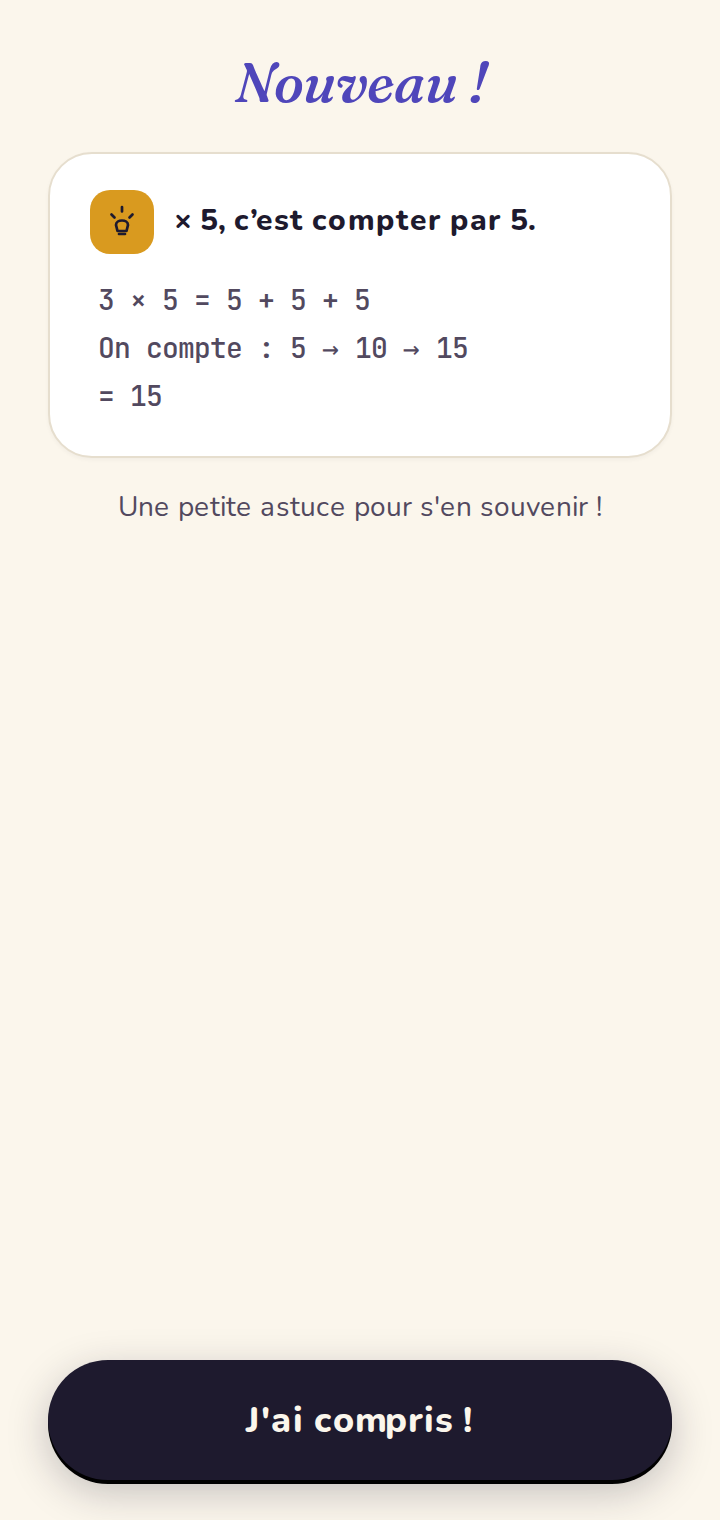 Introduction — étape 3 : astuce de dérivation pour mémoriser le fait.