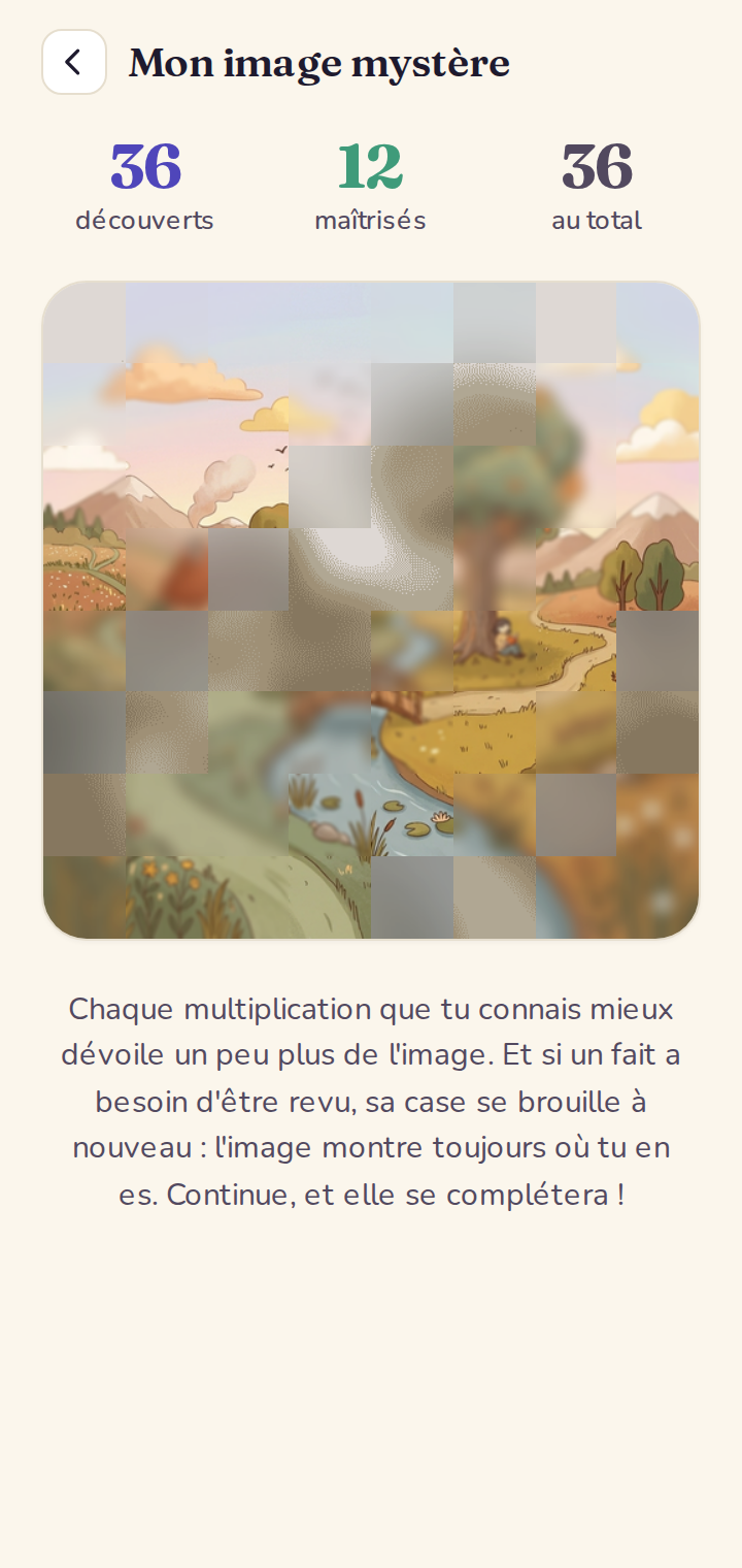 Image mystère qui se révèle au fur et à mesure des progrès.