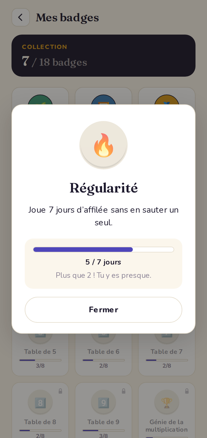 En cliquant sur un badge verrouillé, on découvre la condition et la progression.