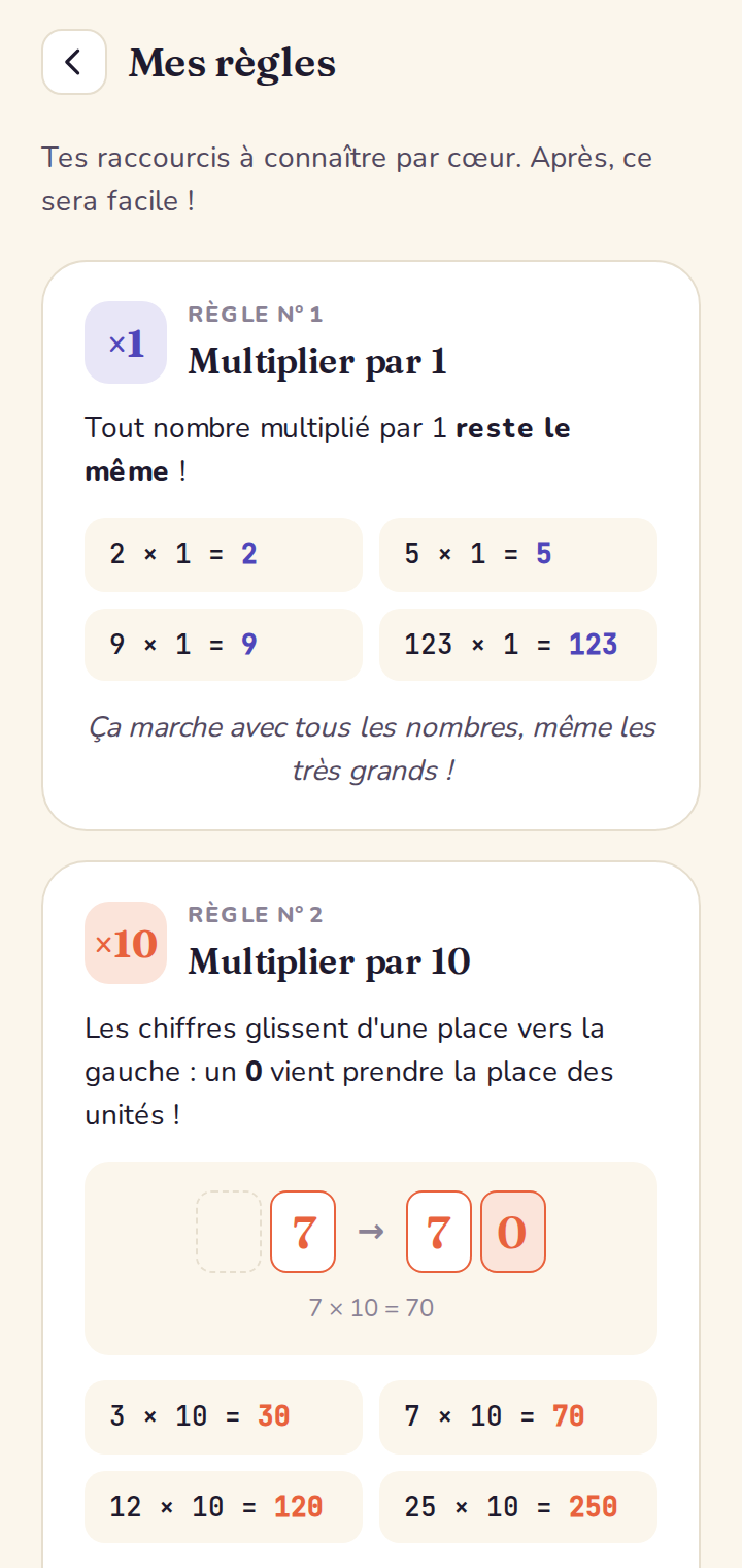 Règles pour ×1 et ×10.