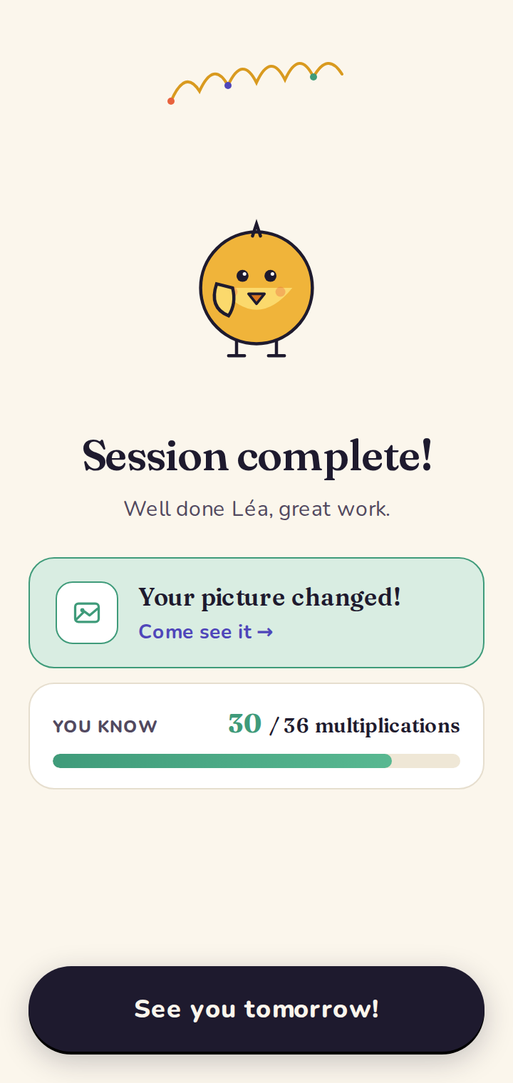 Recap of a session with a progress bar.
