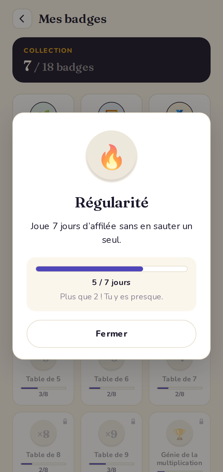 En cliquant sur un badge verrouillé, on découvre la condition et la progression.
